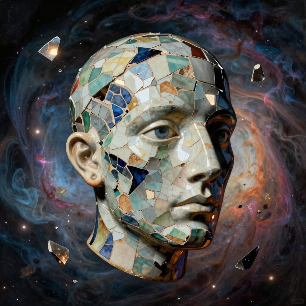 Shattered Ceramic Head Mosaic in Cosmic Void