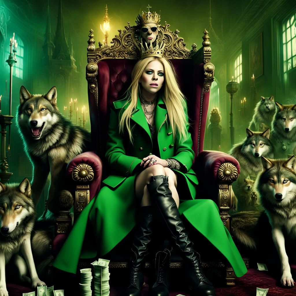 Avril Lavigne on Throne with Wolves: Digital Matte Painting