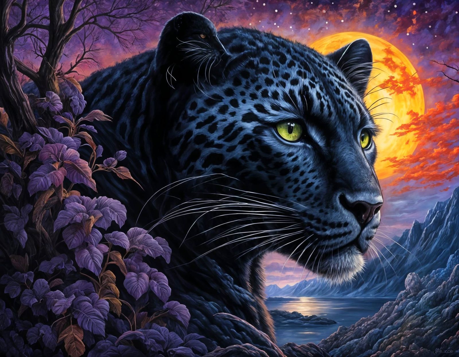 Surreal Black Leopard Unfurls Majestic Dragon Wings Under St...