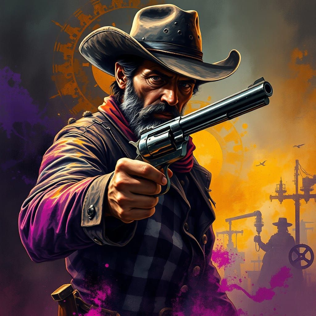 Old Style Comic book. Western 1860 colt navy revolver. Diese...