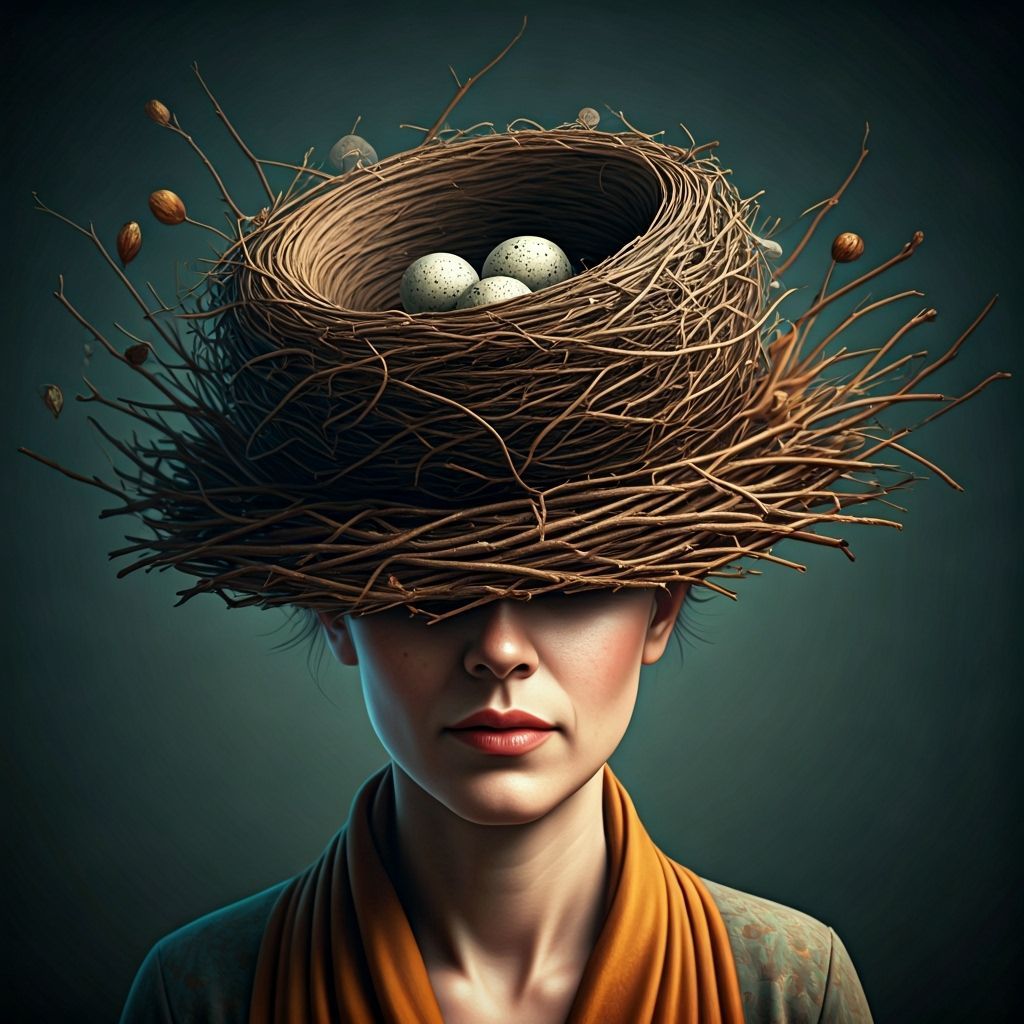 Surreal Bird's Nest Hat: Whimsical Fantasy Art