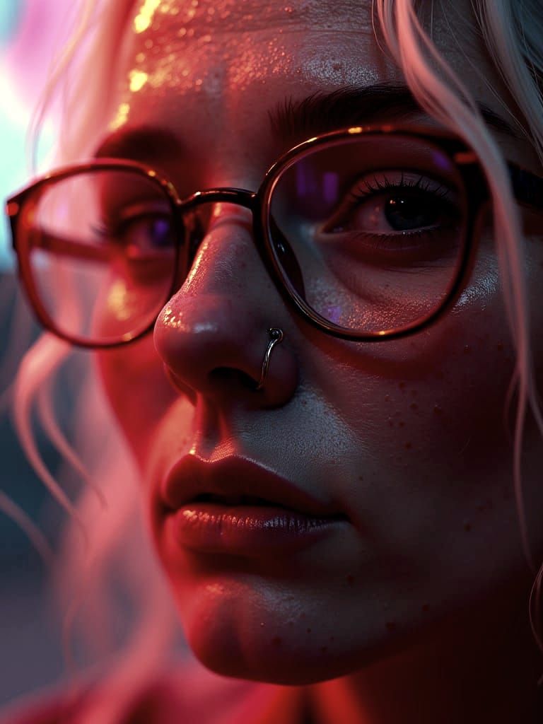 Cinematic Portrait of Woman in Neon Lights
