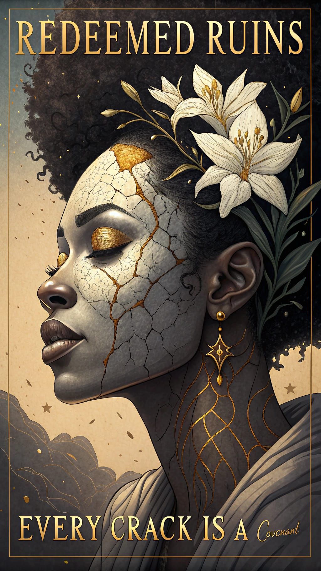 Redeemed Ruins: African Woman with Gold Leaf Fractures