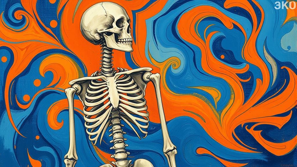 Detailed Human Skeleton in Abstract Expressionist Style