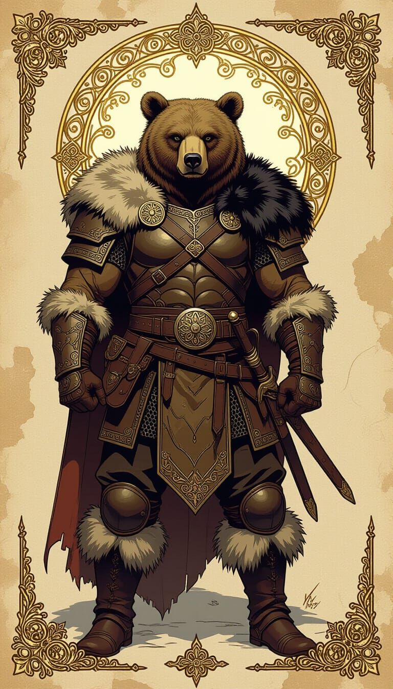 Slavic Bear Warrior in Art Nouveau Style