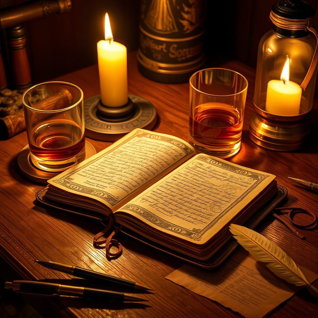 Rustic Irish Pub Scene with Da Vinci's Journal