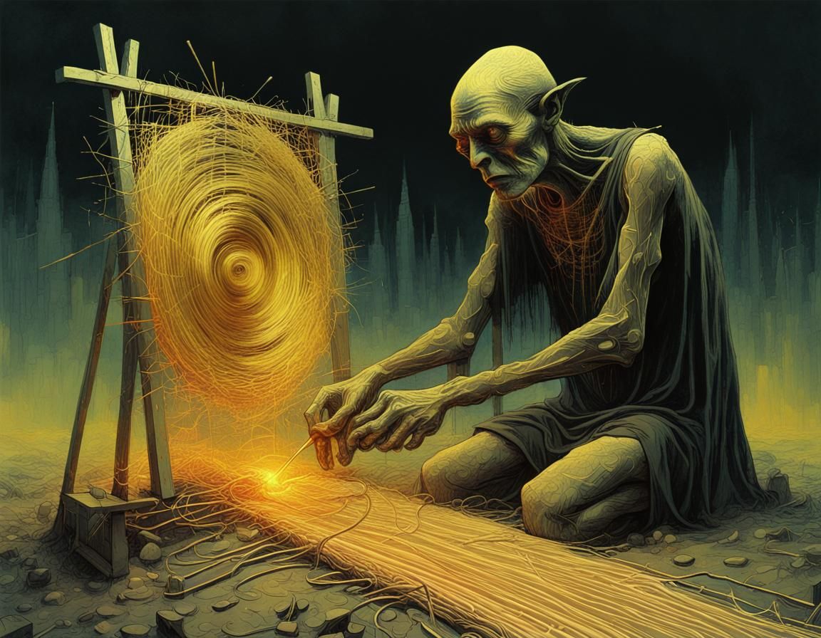 Rumpelstiltskin Weaving Straw into Gold V