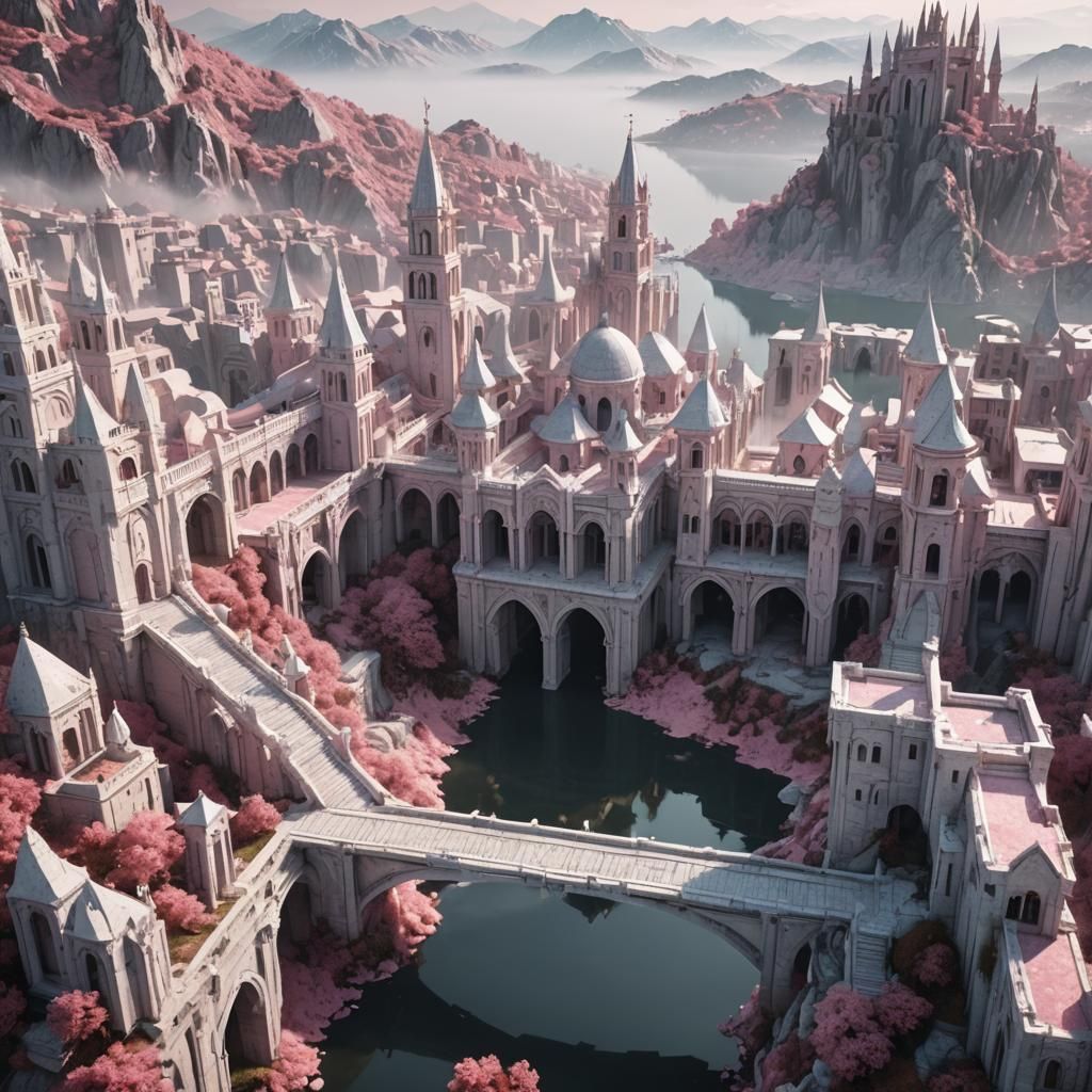 Futuristic Pink Marble Medieval City