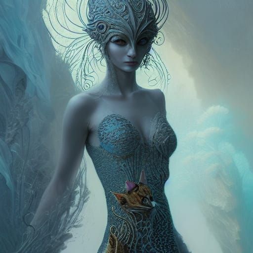 Ocean Dress Cat: Fantasy Art in 8k