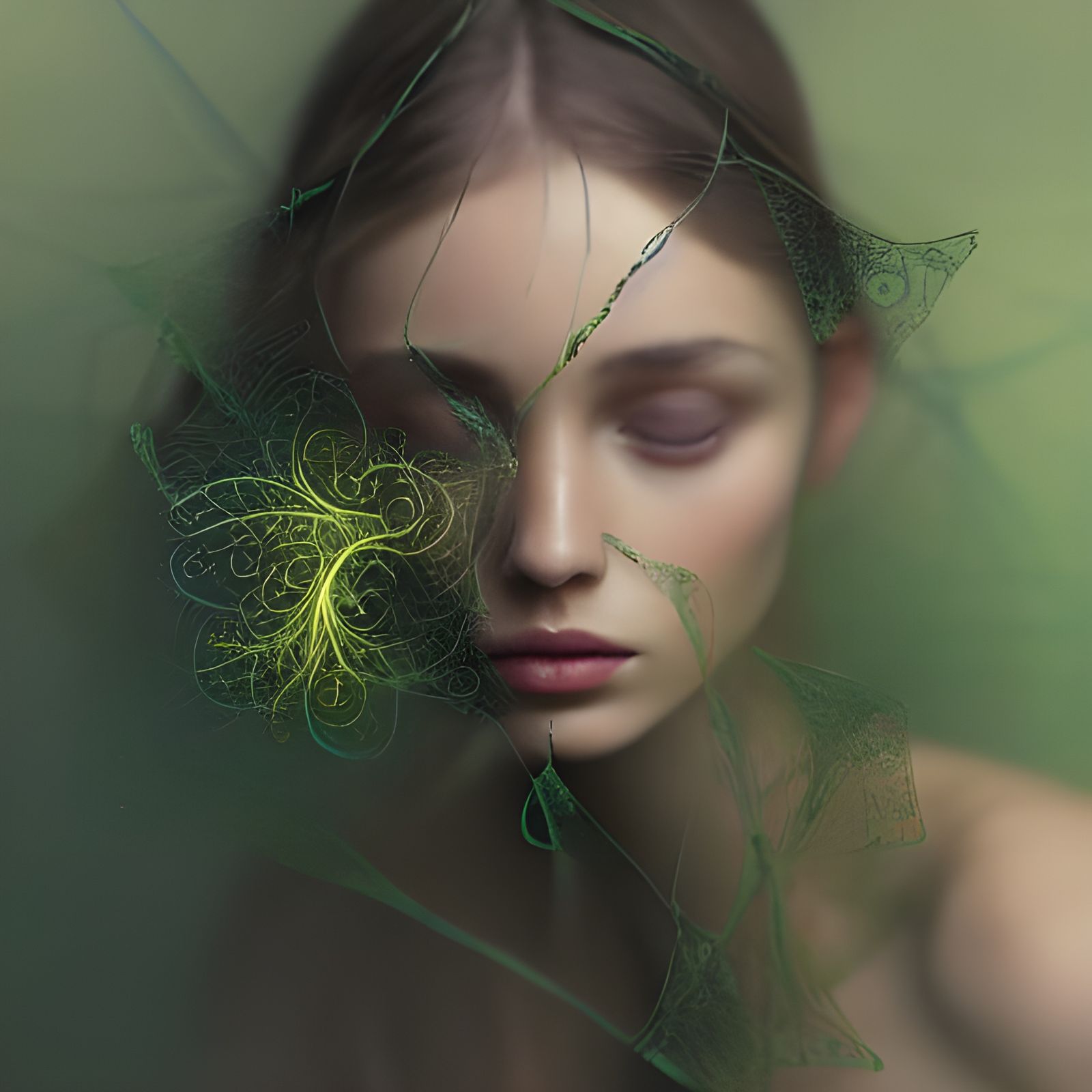 Ethereal Goddess in Futuristic Botanical Landscape
