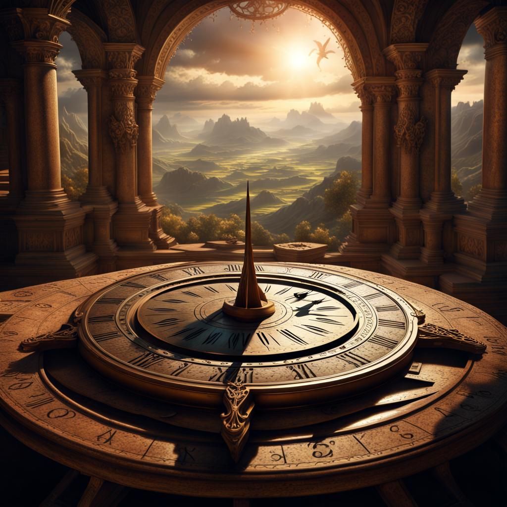 Fantasy Sundial Clock in Detailed Matte Painting