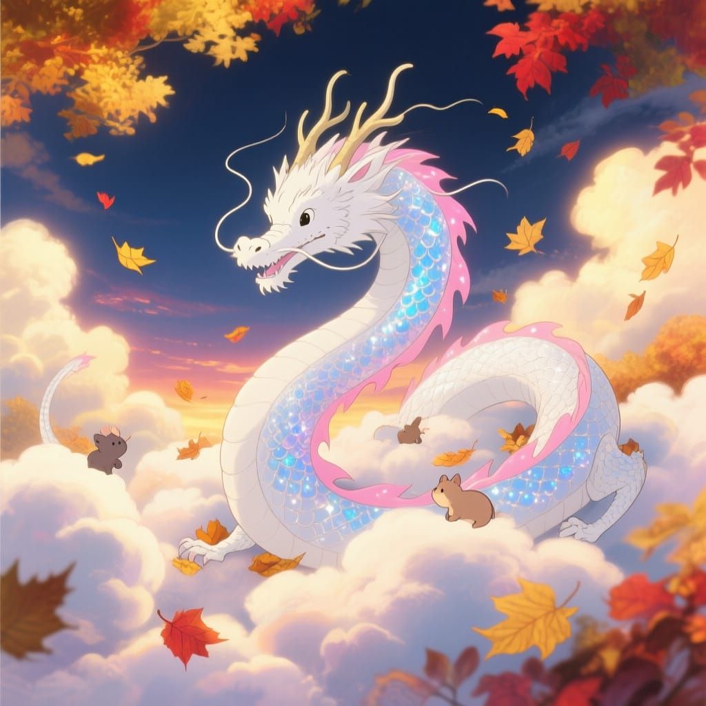 White Dragon in Autumn Twilight Clouds