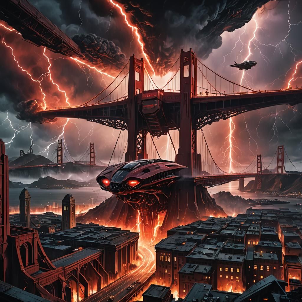 Alien Spaceship Destroys Golden Gate Bridge