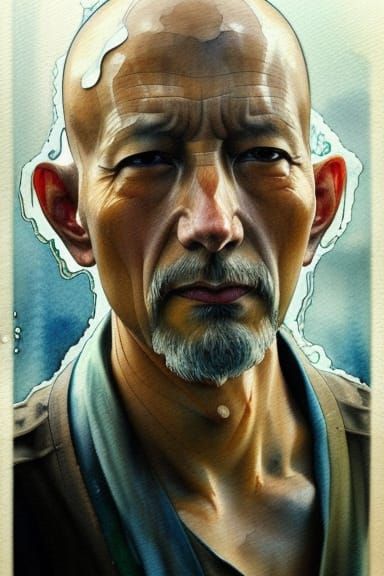 Zen Quotes in a Cyberpunk Watercolor Portrait