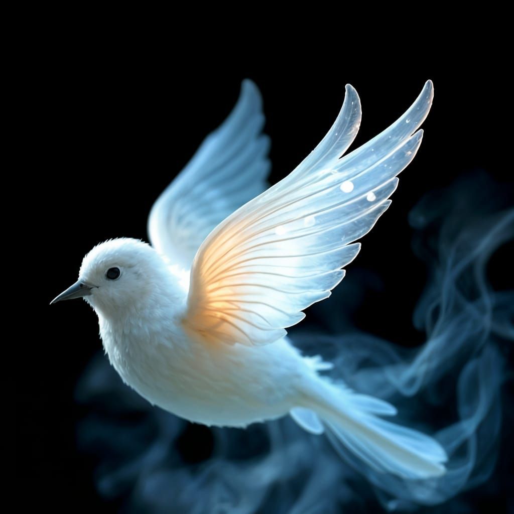 Glowing Holographic Bird in Soft Pastel Hues