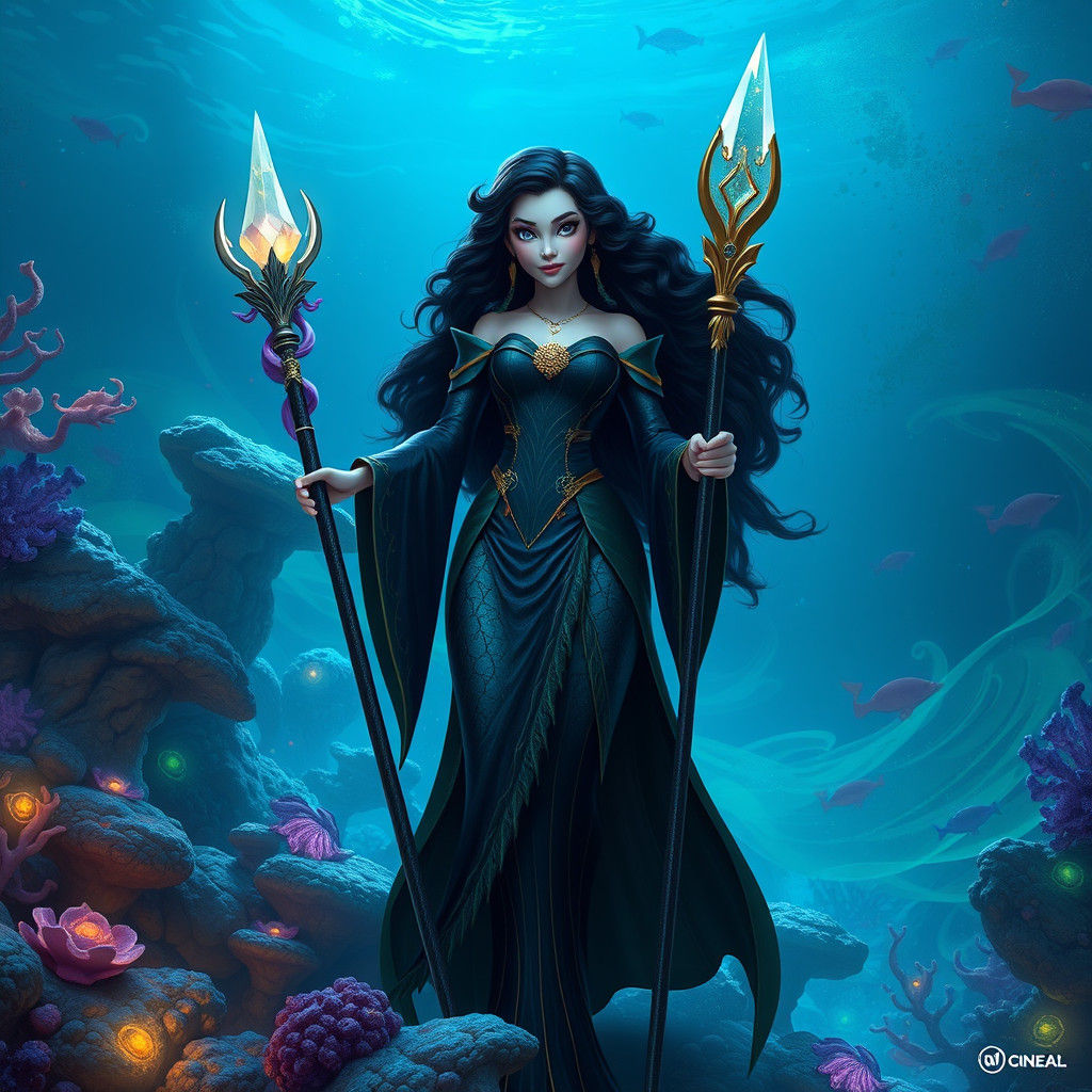 Sea Witch on Coral Reef in Digital Matte Painting Style