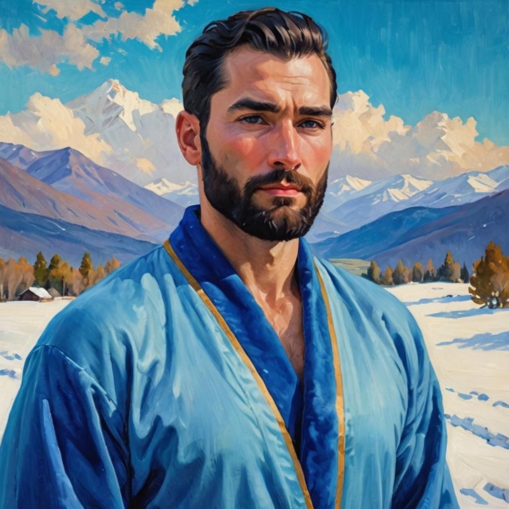 Portrait of Man in Blue Velvet Robe