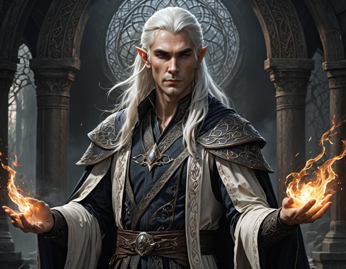 Elven Mage Casting Magic in Dark Fantasy Style