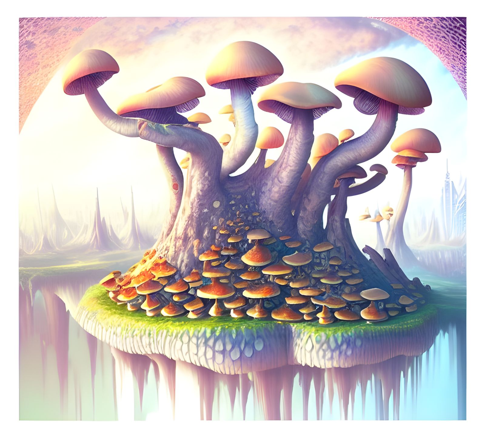 Dryad Saddle Mushroom Psychedelic Cityscape