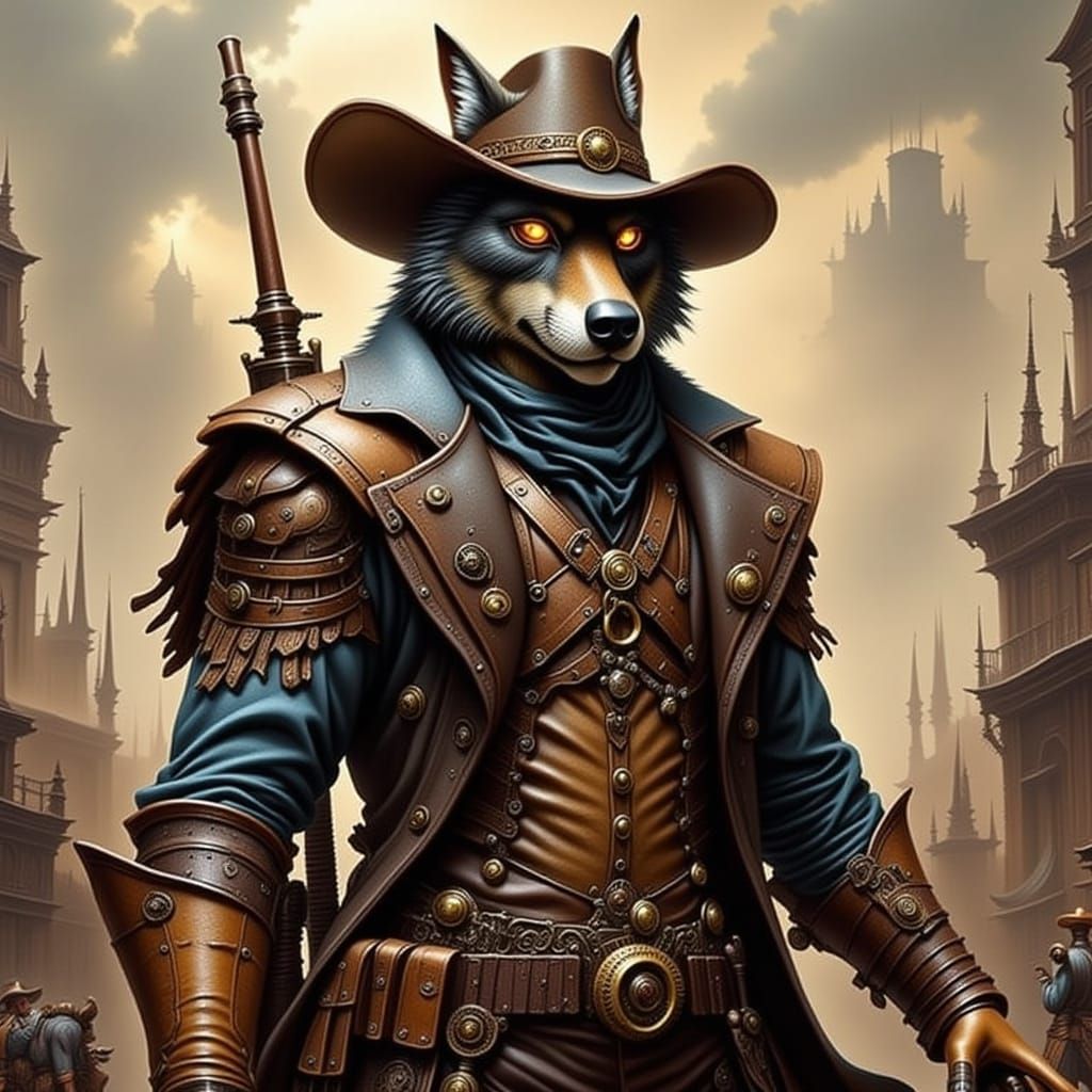 Steampunk Wolf Cowboy in the Old West