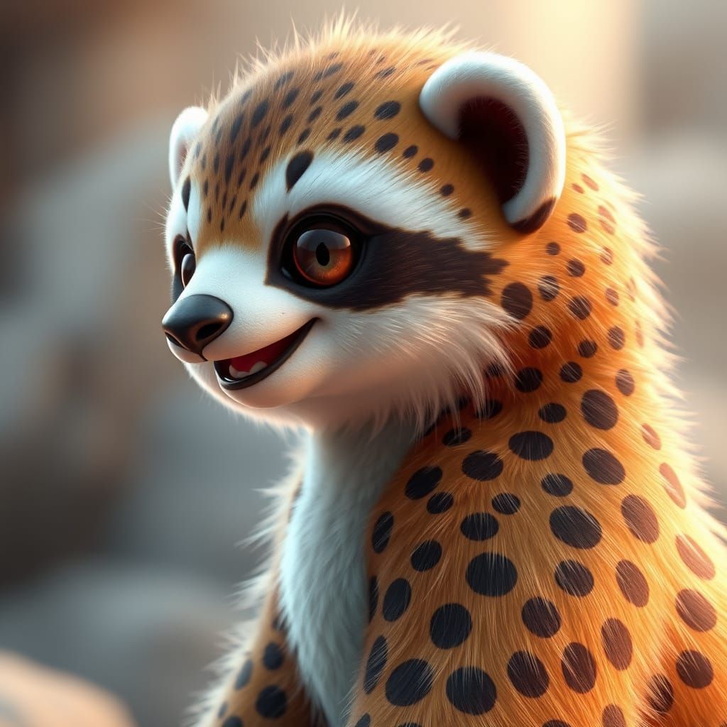 Sloth-Cheetah-Penguin Hybrid in Vibrant 3D Anime Style