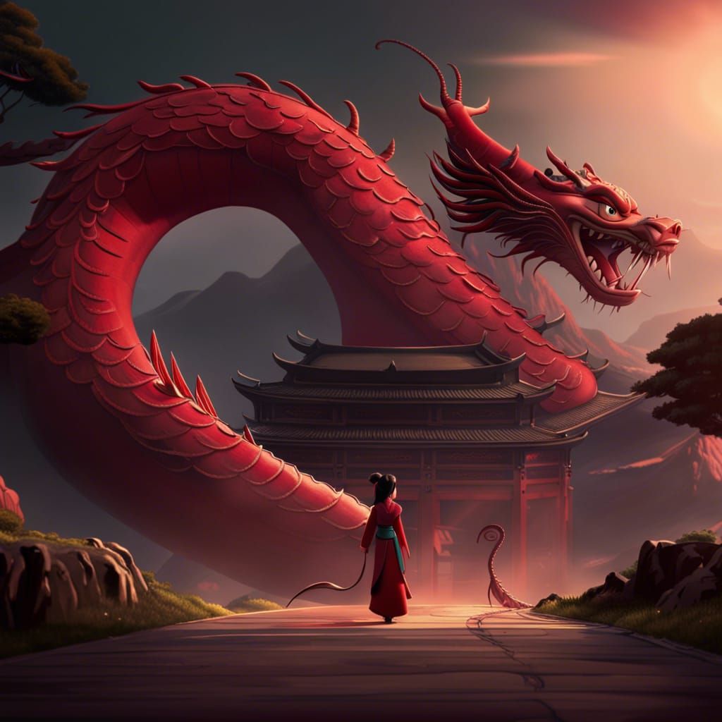 Mulan and Mushu: A Friendship in Digital Art