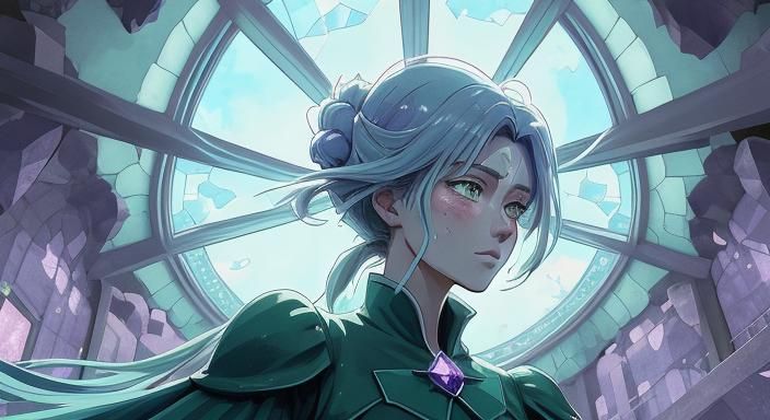 Crystal House in Anime Style with Radiant Moonlight