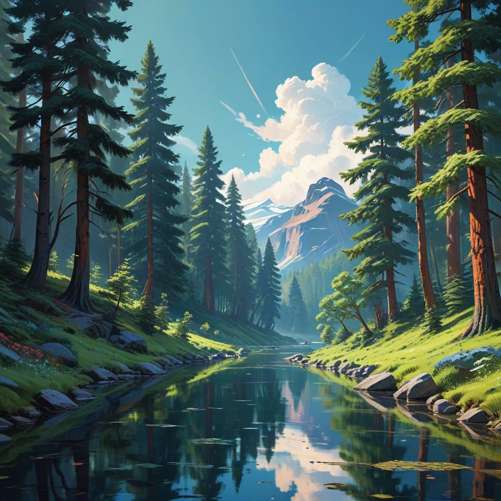 Vibrant Pop Art Forest Landscape in 3D Style