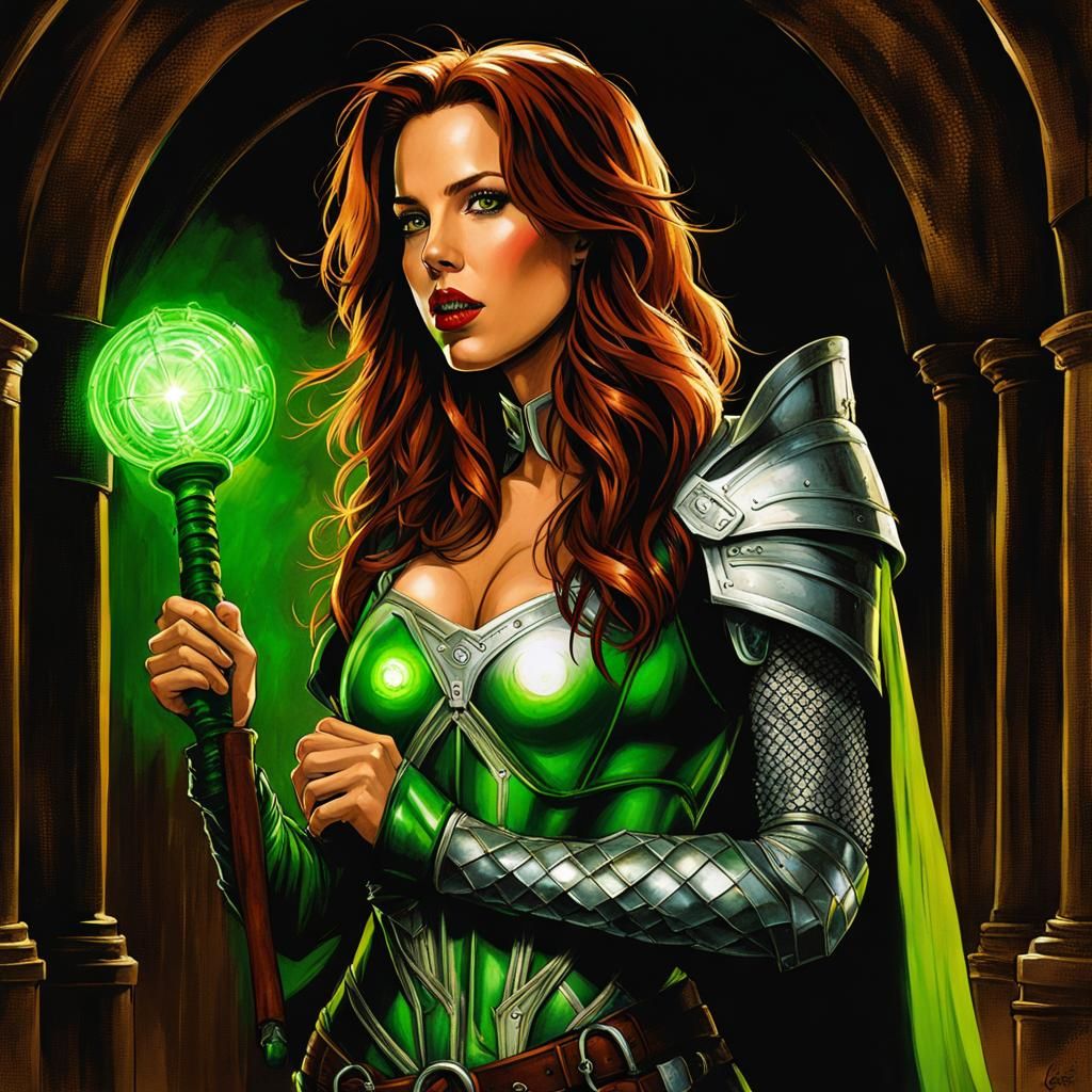 Cleric with Glowing Hammer in Dungeon, Digital Painting