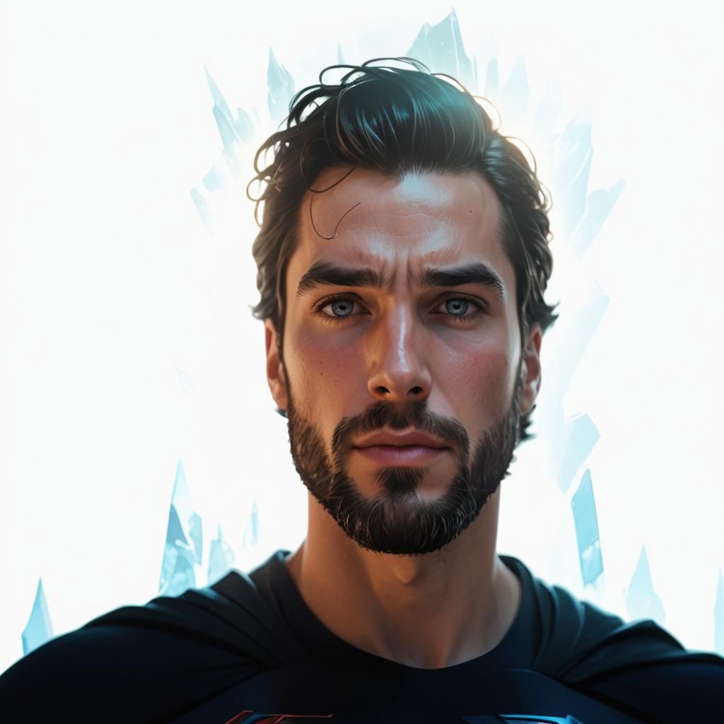 Young Superman with Beard in Heroic Comic Style