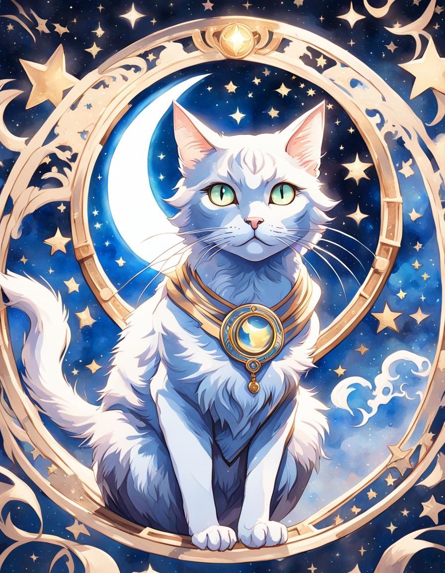 Luna the Cat in Art Nouveau Watercolor