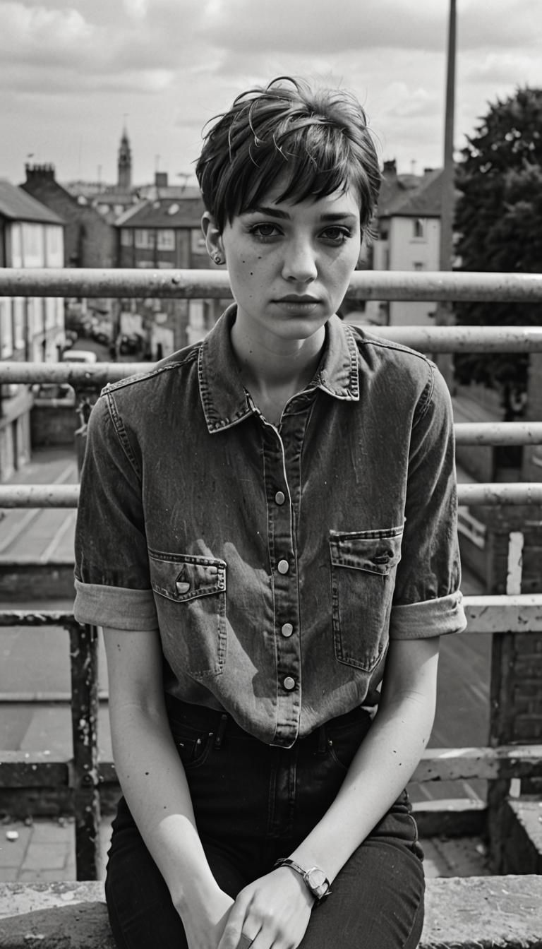 Monochrome Portrait of Girl with Mod Haircut