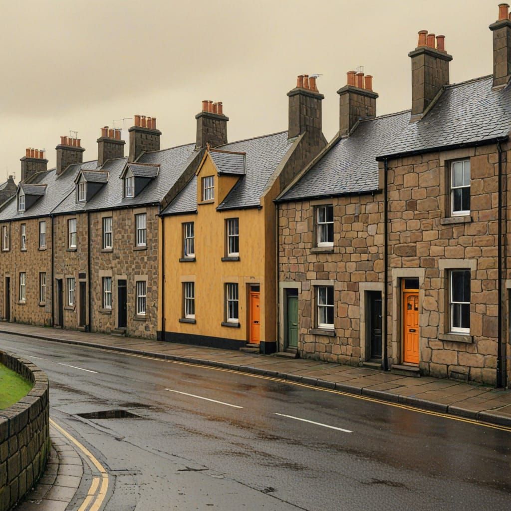 Stone Houses in Ayr Scotland Comic Art
