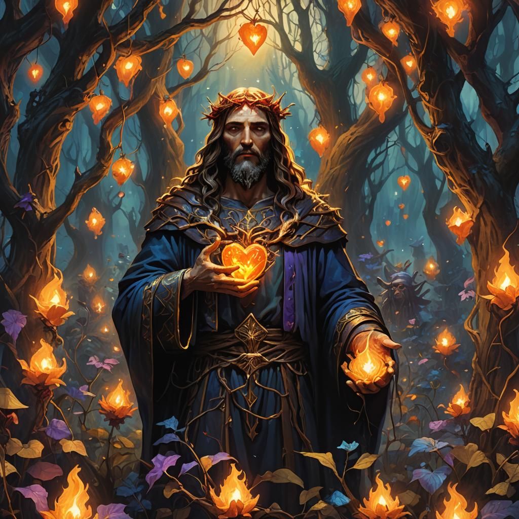 Christ's Flaming Heart in Enchanted Forest
