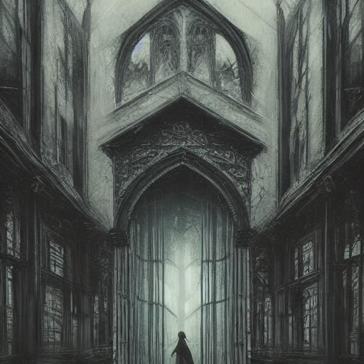 Shattered Reflections: Woman in a Dark Gothic Dreamscape