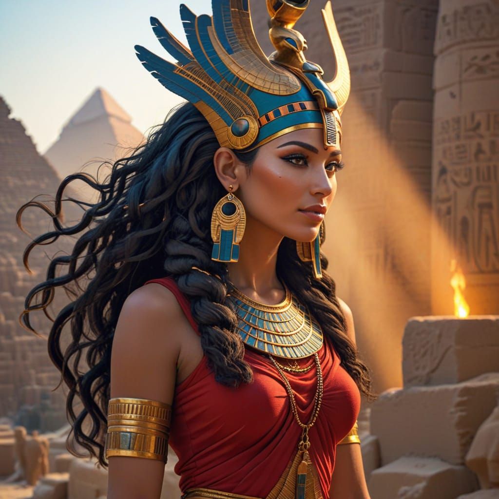 Egyptian Goddess Hathor in Divine Nile Setting