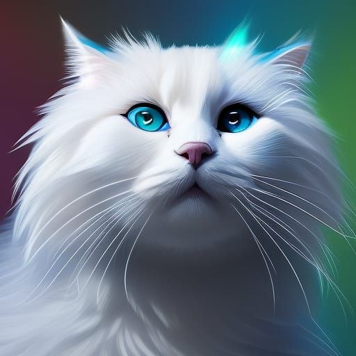 Fluffy White Cat in 2D Game Art Style