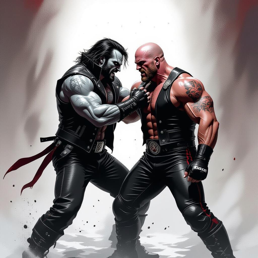 Vampire Wrestles Stone Cold in Gritty Digital Art
