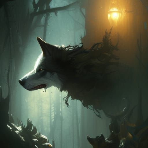 Hyperdetailed Wolf in Dark Fantasy Style