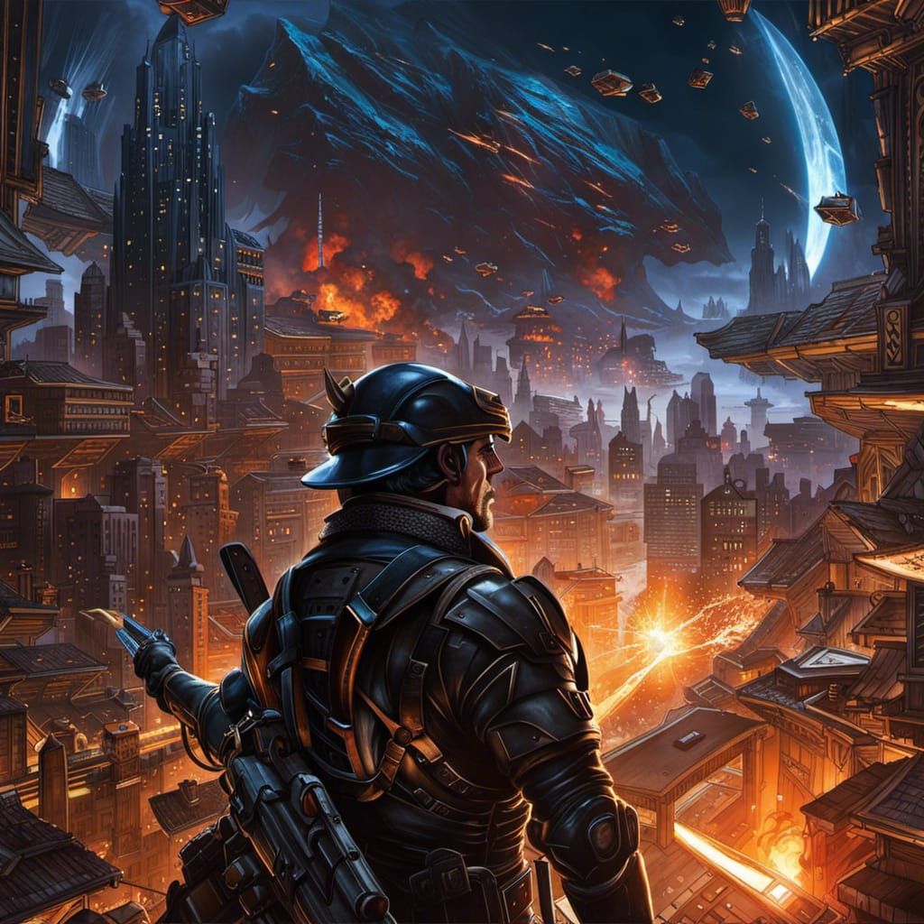 Burning Metropolis: Evil Supervillain in Comic Art Style