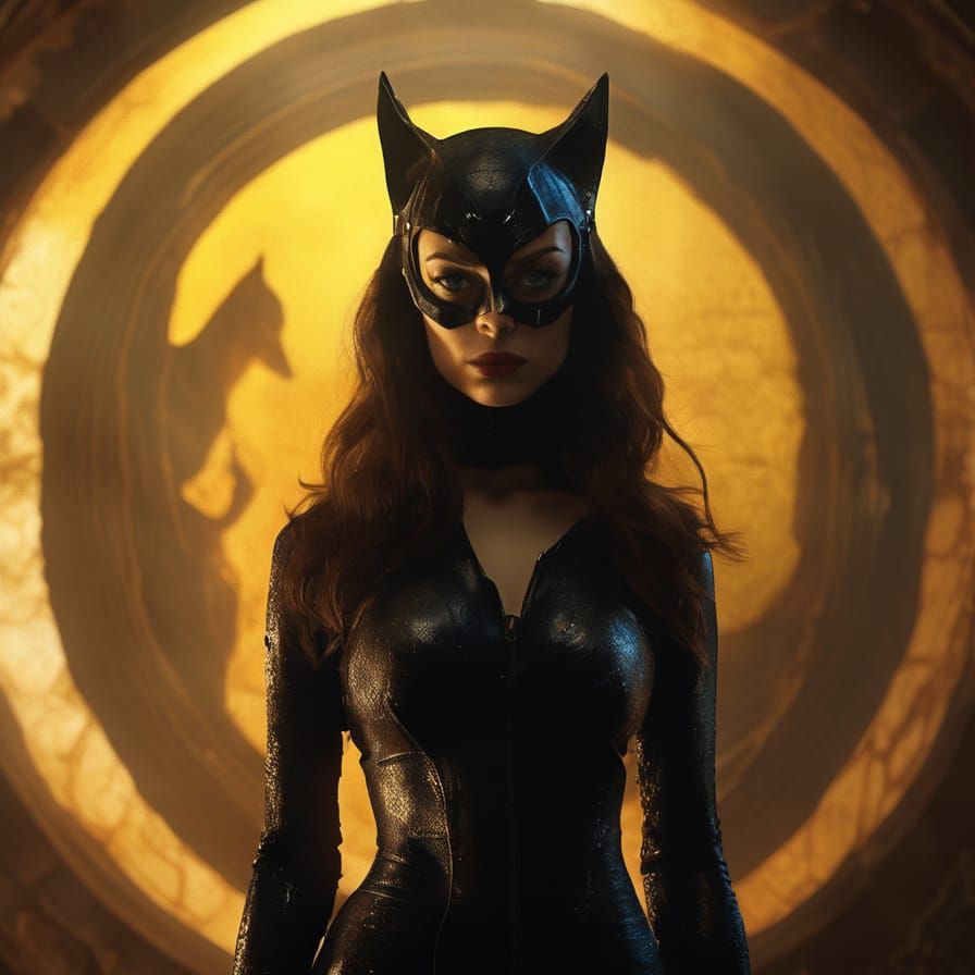 Cinematic Catwoman Portrait in Magic Realism Style