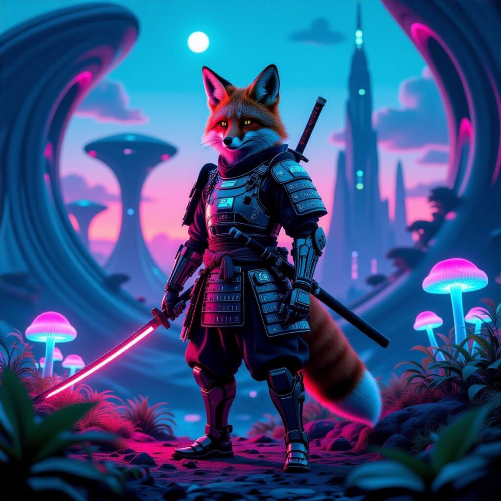 Cyberpunk Samurai Fox on Alien World