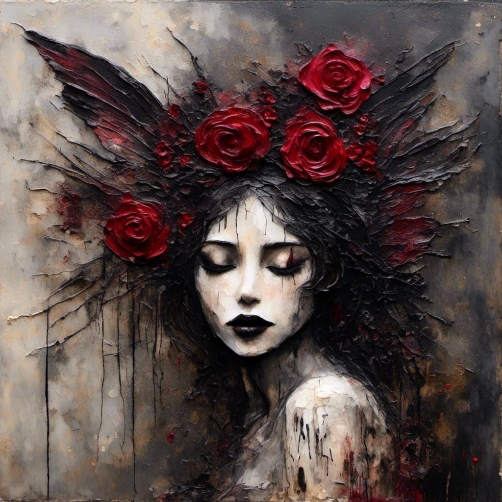 Encaustic Painting of Fairy with Rose