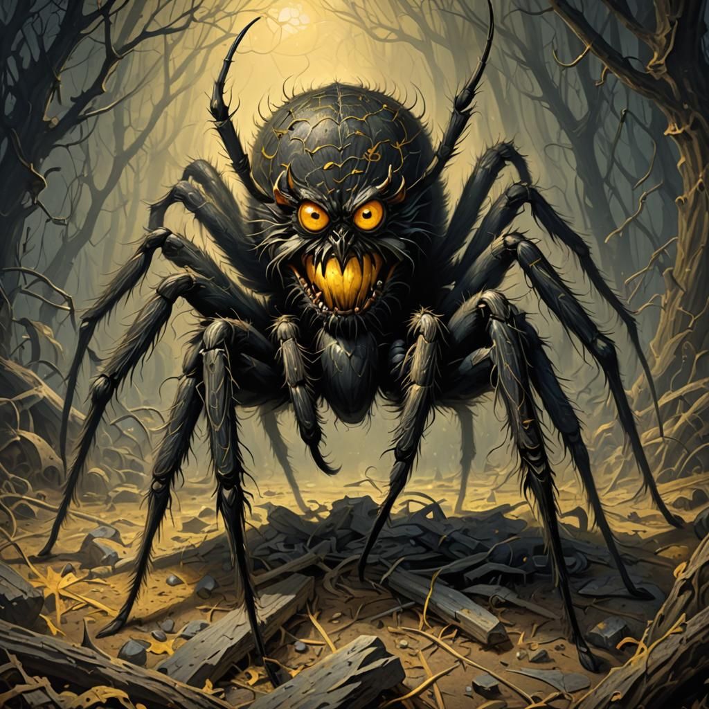 Scary Hairy Spider's Gaze: A Horror Illustration