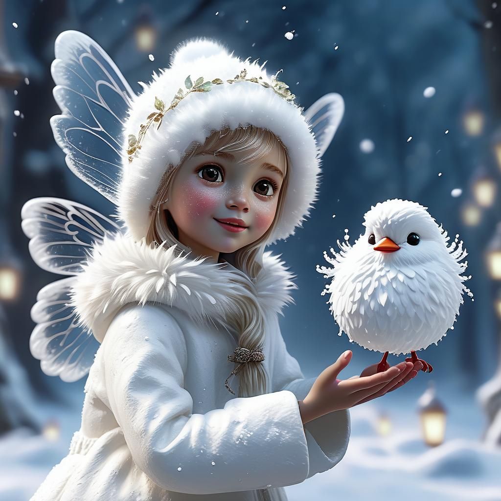 Winter Fairy with Snowball in Hyperrealistic Style