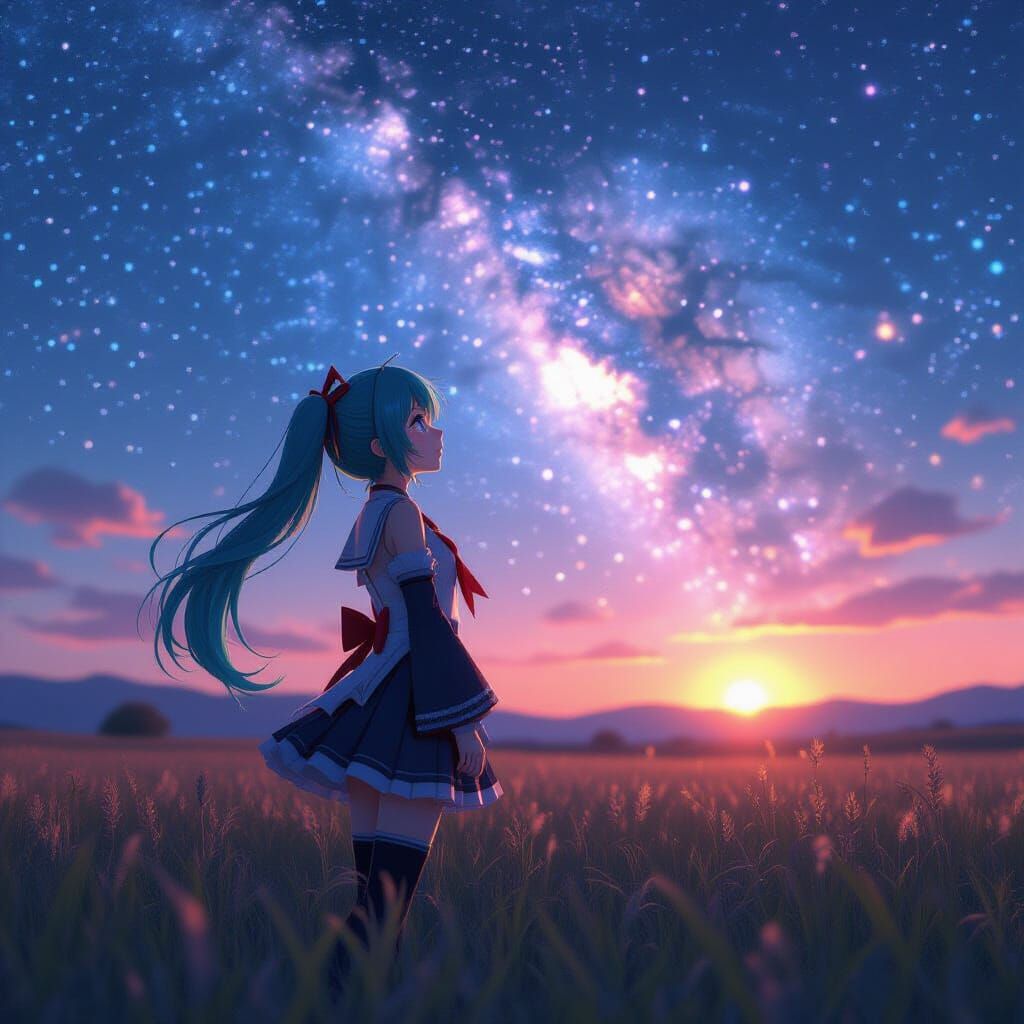 Hatsune Miku in Starry Field: Digital Art