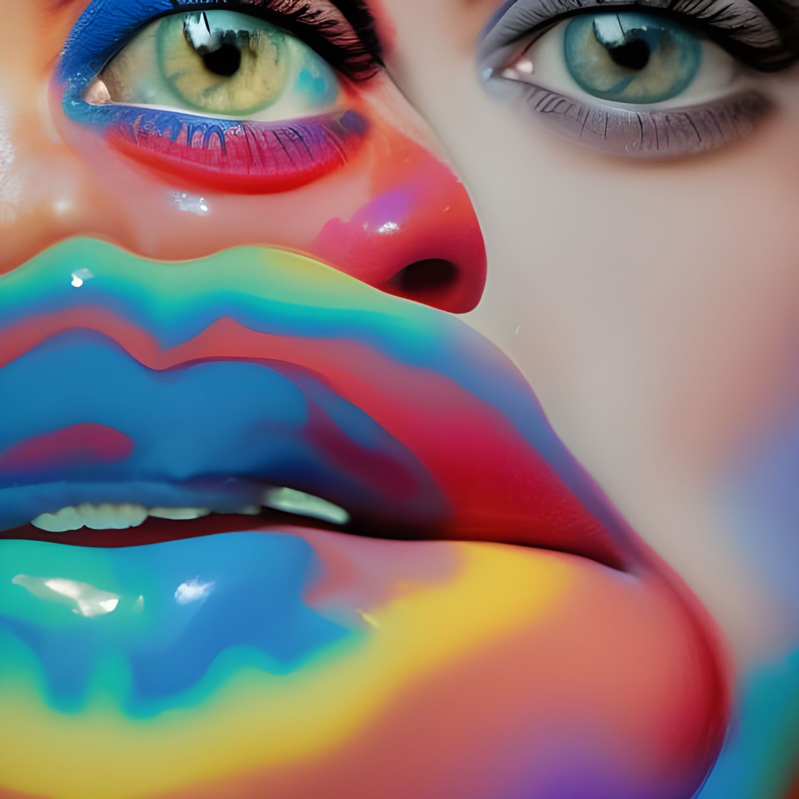 Colorful Lips Reflect Grand Prismatic Spring, Photorealistic