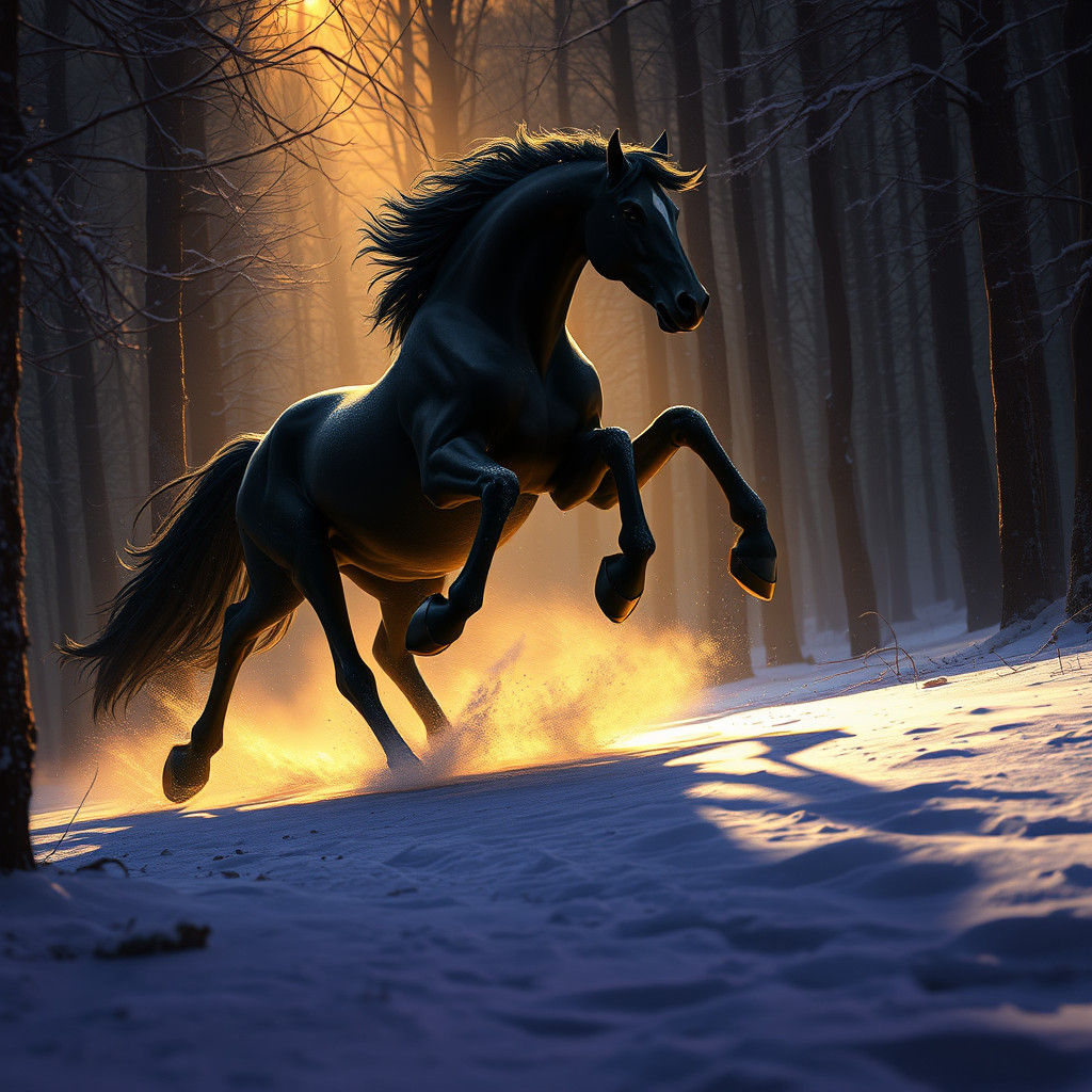 Eight-Legged Horse Galloping in Mystical Forest