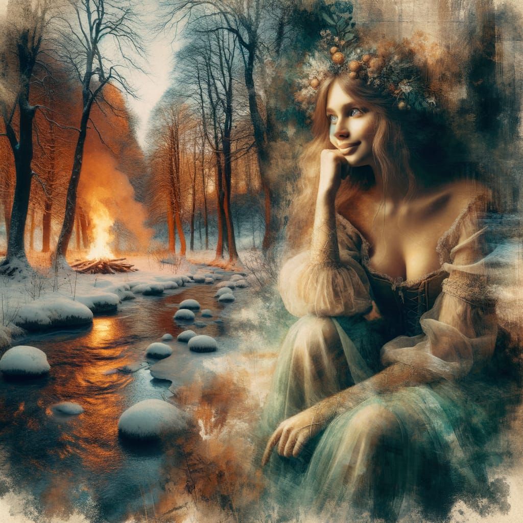 Norse Goddess Dreams of Home: Impressionist Watercolor