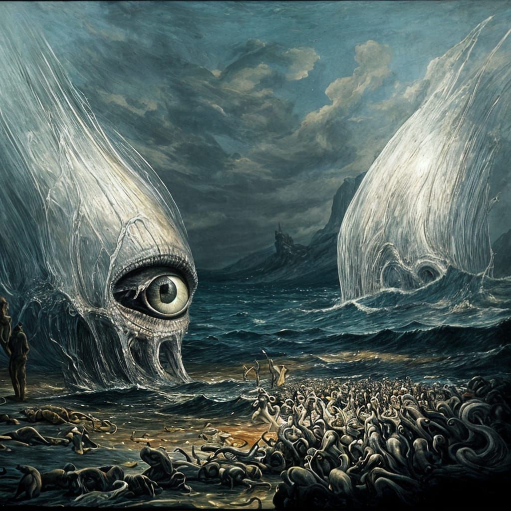 Surreal Ocean of Eyes in Horror Style